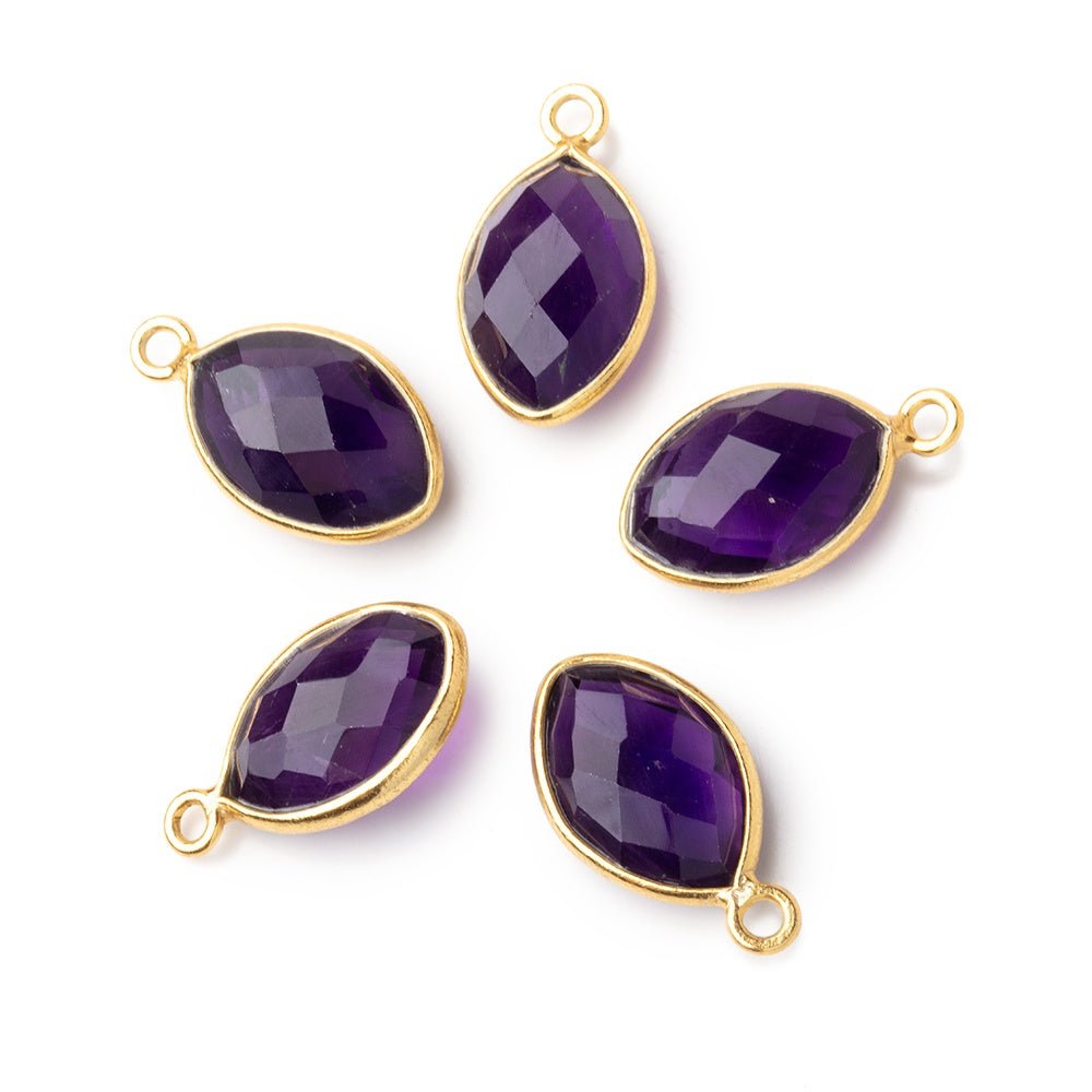 13x9mm Vermeil Bezel Dark Amethyst Faceted Marquise 1 Pendant - Beadsofcambay.com