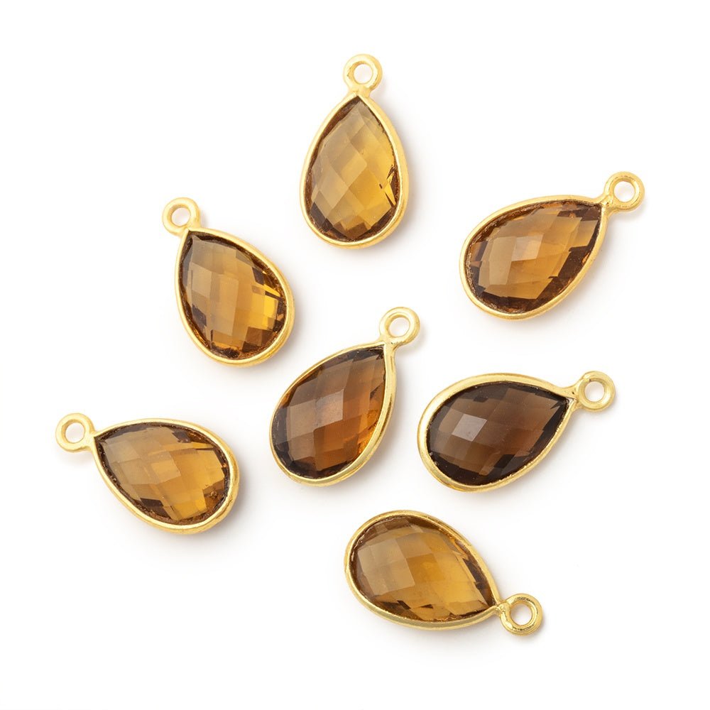 13x9mm Vermeil Bezel Whiskey Quartz Faceted Pear Pendant 1 piece - Beadsofcambay.com