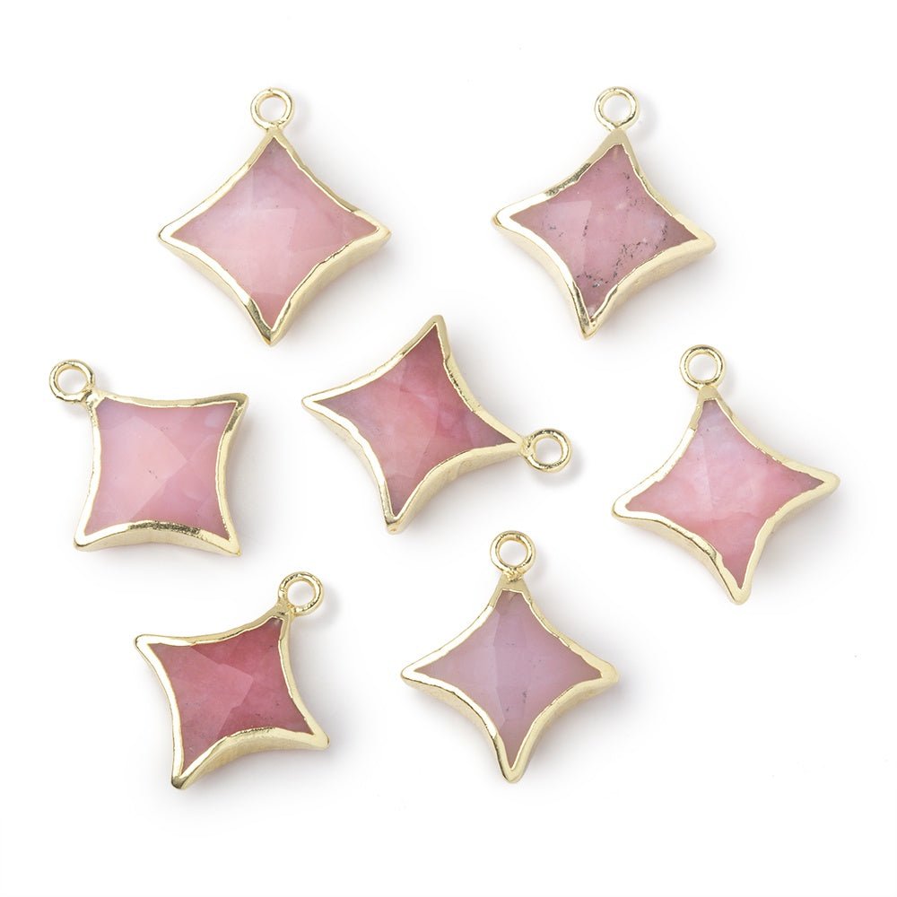 14-15mm Gold Leafed Pink Peruvian Opal 4 Point Star Focal Pendant 1 piece - Beadsofcambay.com