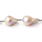 14 - 15mm Tri - Color Ultra Baroque Pearls on Black Gold over .925 Silver Chain - Beadsofcambay.com