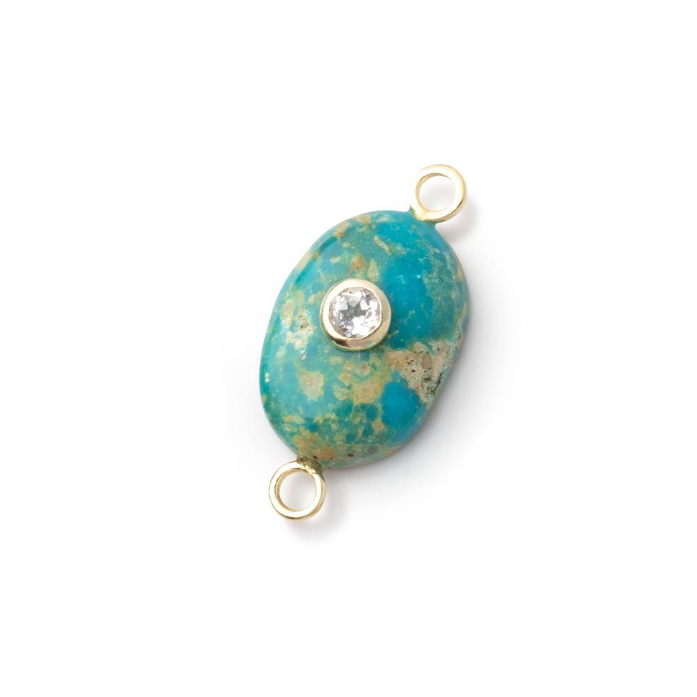 14-15mm Turquoise Plain Oval with a White Topaz Bezel Inlay 1 Connector - Beadsofcambay.com