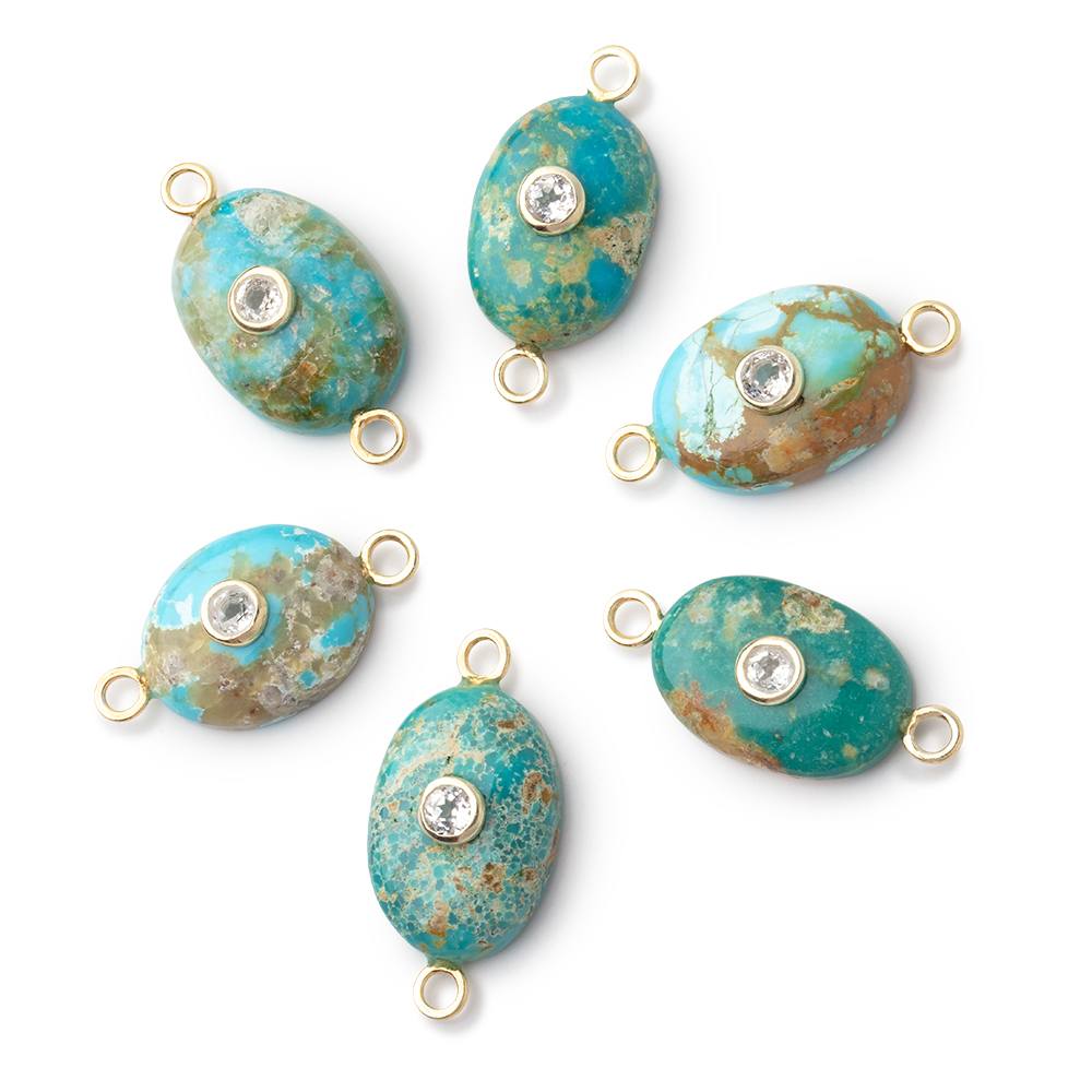 14-15mm Turquoise Plain Oval with a White Topaz Bezel Inlay 1 Connector - Beadsofcambay.com