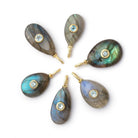 14-17mm Labradorite Pear with Bezeled Aqua Inlay 1 Pendant - Beadsofcambay.com