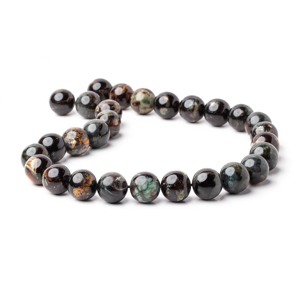 14mm Black Tourmaline in Muscovite Plain Rounds 15.5 inch 28 Beads - Beadsofcambay.com