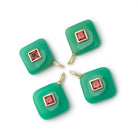 14mm Green Chalcedony Cushion with Bezeled Garnet Inlay 1 Pendant - Beadsofcambay.com