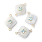 14mm Rainbow Moonstone Cushion with Bezeled Aqua Inlay 1 Connector - Beadsofcambay.com