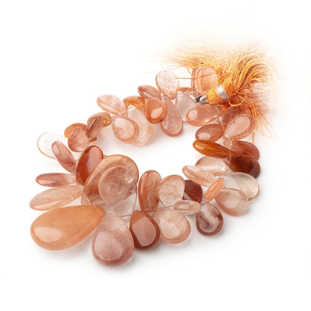 14x9 - 32x20mm Rutilated Quartz Plain Pear Beads 8 inch 46 pieces - Beadsofcambay.com