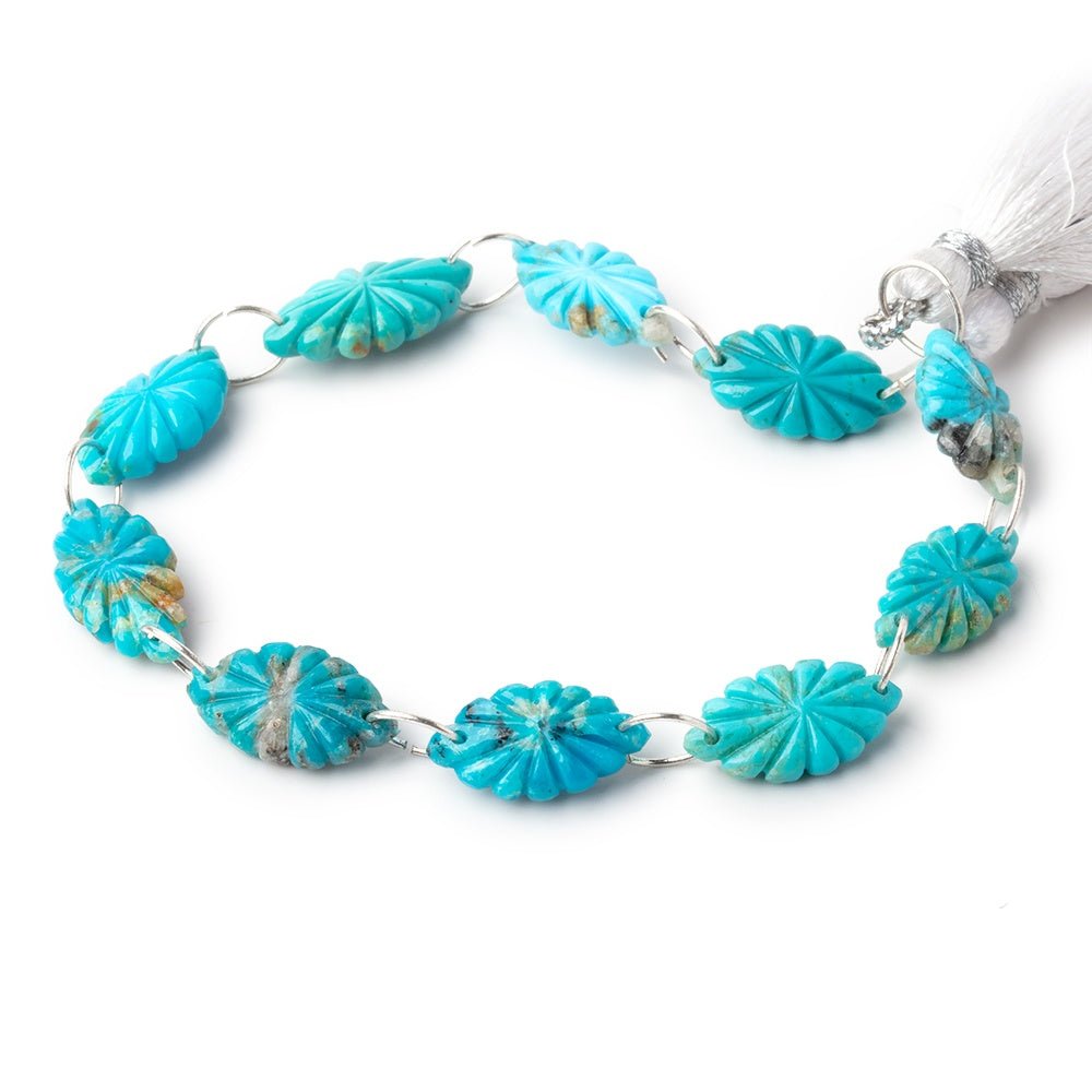 15 - 18mm Sleeping Beauty Turquoise Double Drill Carved Marquise 10 Beads - Beadsofcambay.com