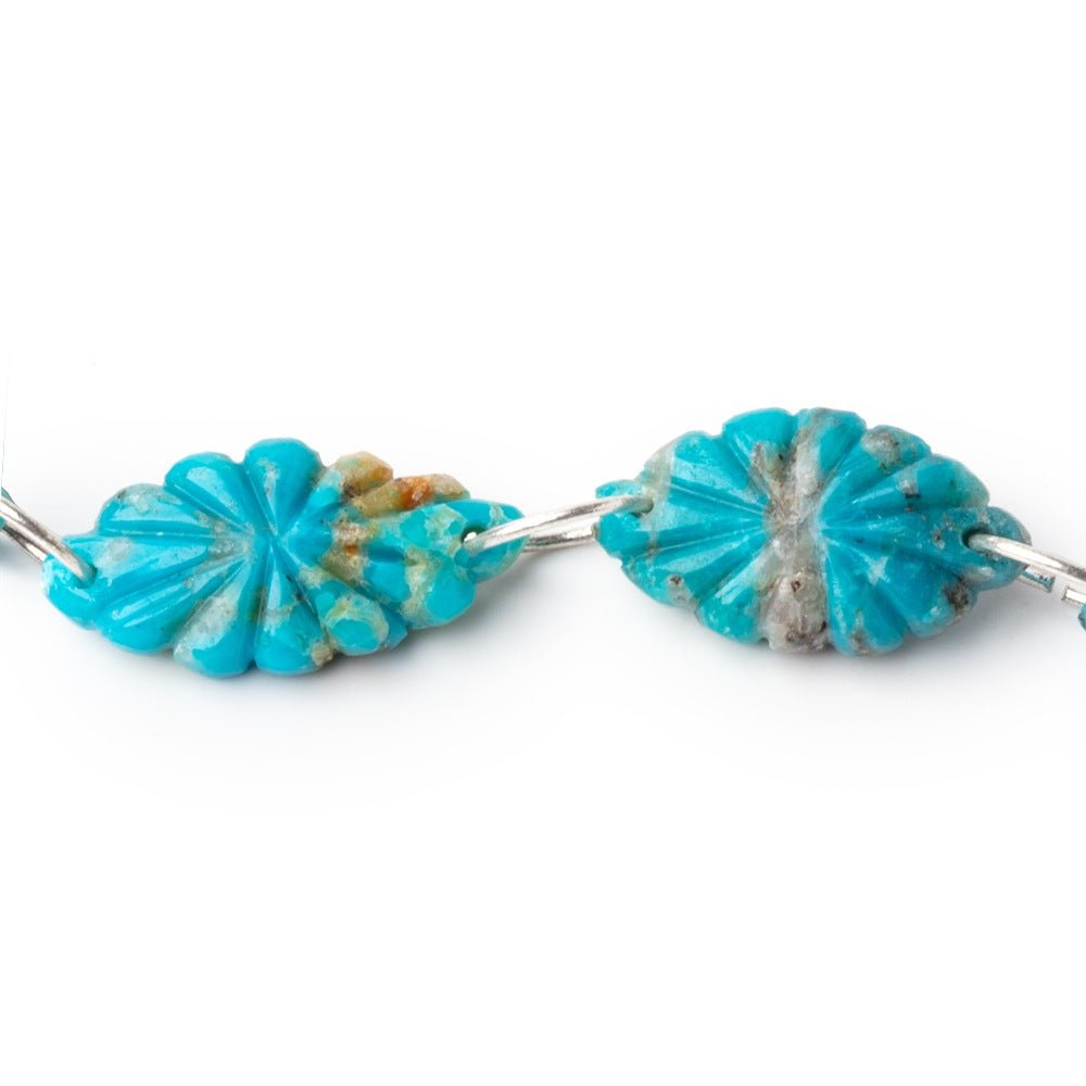 15 - 18mm Sleeping Beauty Turquoise Double Drill Carved Marquise 10 Beads - Beadsofcambay.com