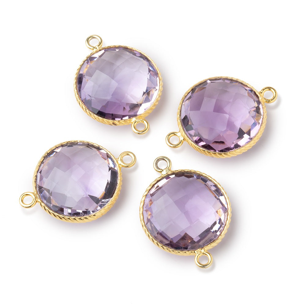 16.5mm Vermeil Rope Bezel Pink Amethyst Faceted Coin Connector 1 piece - BeadsofCambay.com