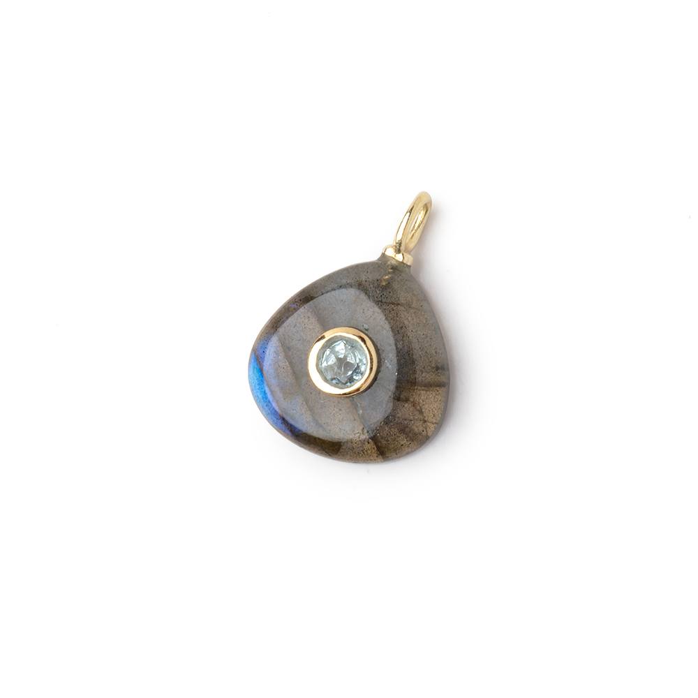 15.5mm Labradorite Heart with Bezeled Aquamarine Inlay 1 Pendant - Beadsofcambay.com