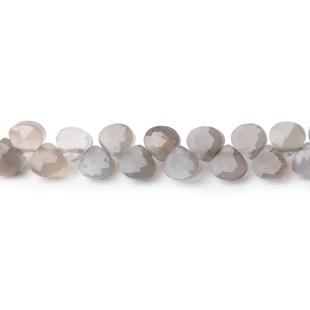 4.5mm Shaded Grey Moonstone Heart Micro-Briolette Beads 6 inch 52 pieces - BeadsofCambay.com