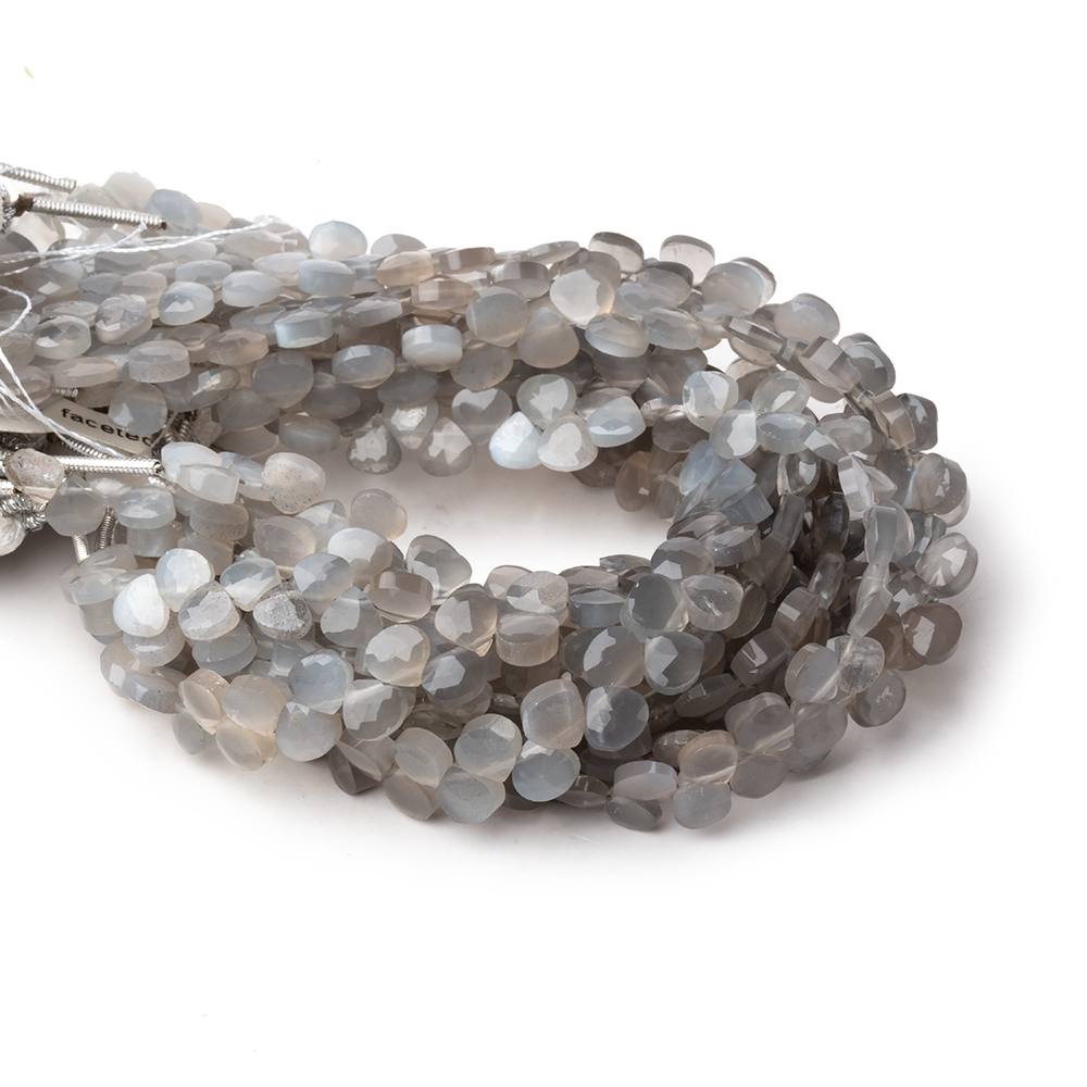 4.5mm Shaded Grey Moonstone Heart Micro-Briolette Beads 6 inch 52 pieces - BeadsofCambay.com