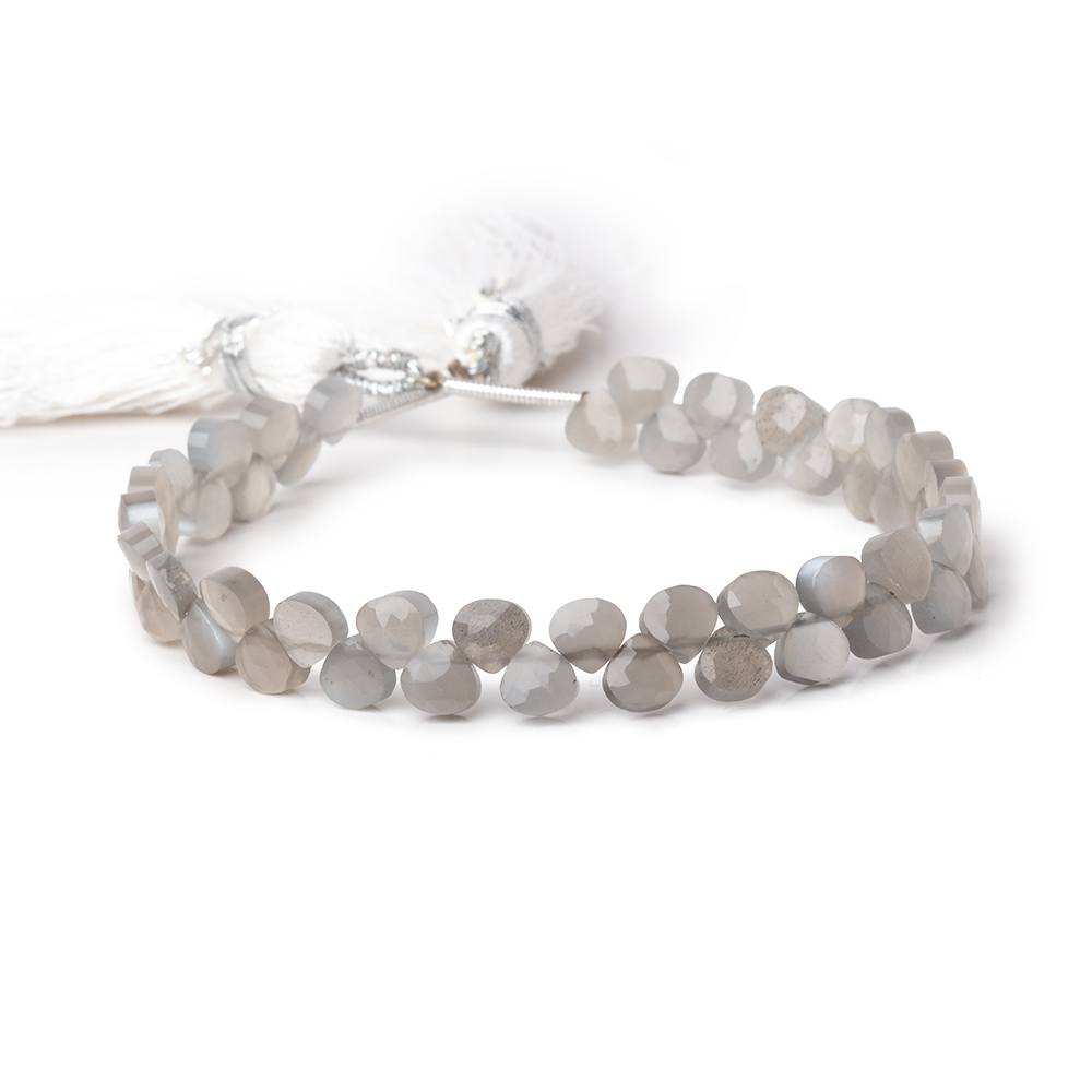4.5mm Shaded Grey Moonstone Heart Micro-Briolette Beads 6 inch 52 pieces - BeadsofCambay.com