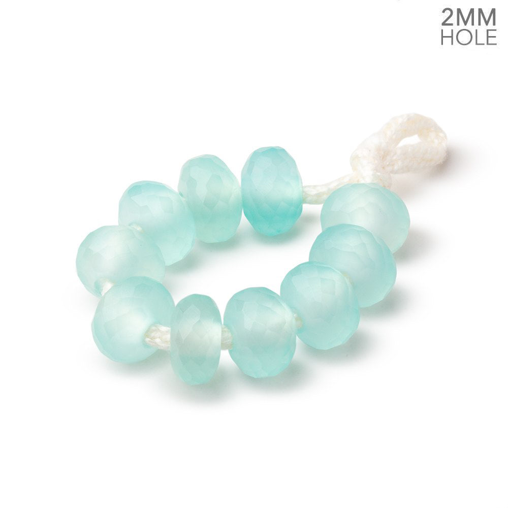 8mm Seafoam Blue Chalcedony 2mm Large Hole Faceted Rondelle Bead Set of 10 - BeadsofCambay.com