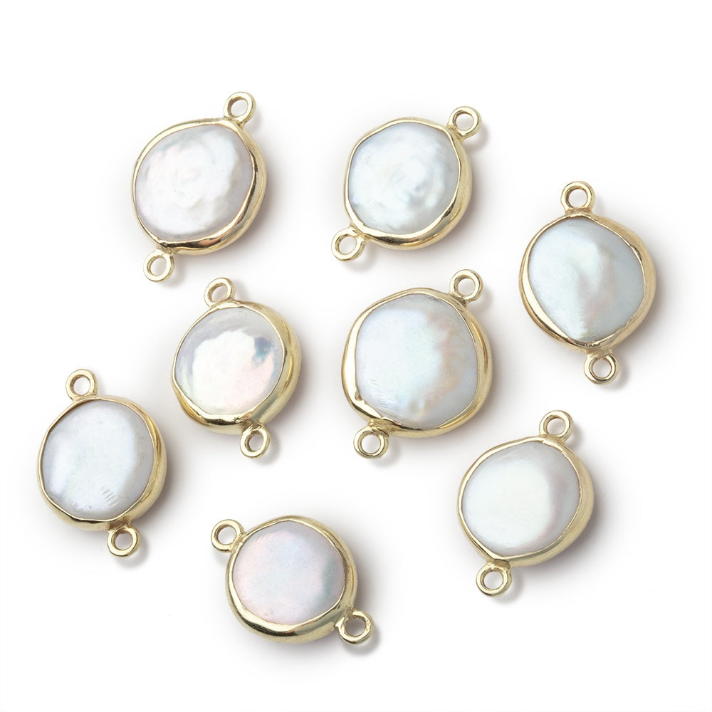 11-13mm Vermeil Bezel White Coin Pearl Connector 1 piece - BeadsofCambay.com