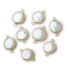 11-13mm Vermeil Bezel White Coin Pearl Connector 1 piece - BeadsofCambay.com
