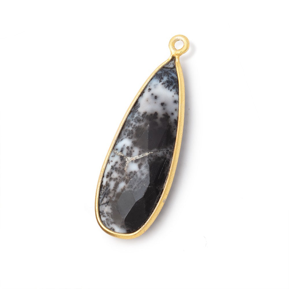 31x12mm Vermeil Bezeled Dendritic Opal Faceted Pear Focal 1 Pendant - BeadsofCambay.com