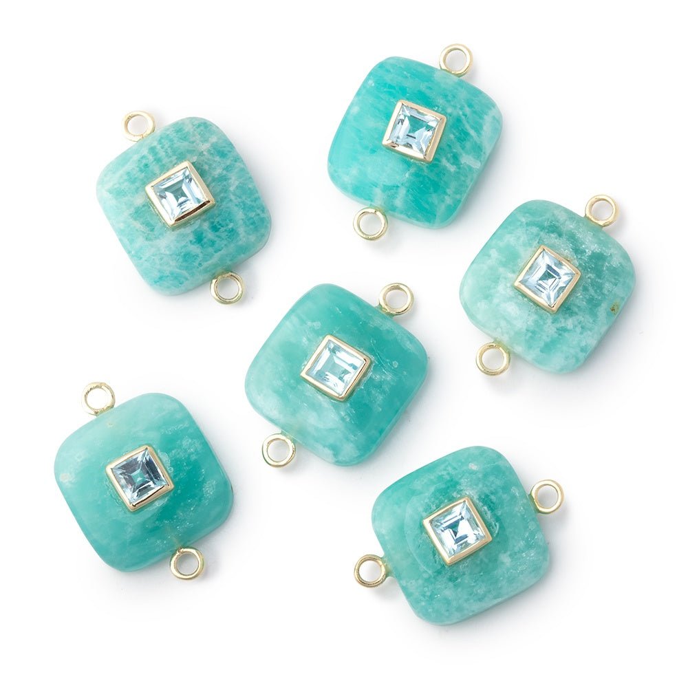 15mm Amazonite Cushion with Bezeled Aqua Inlay 1 Connector - Beadsofcambay.com