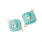 15mm Amazonite Cushion with Bezeled Aquamarine Inlay 1 Connector - Beadsofcambay.com