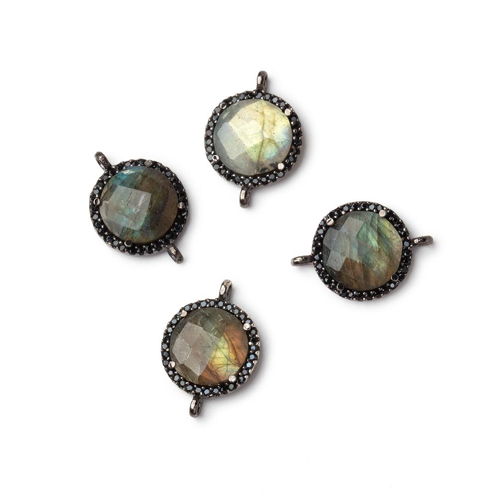 15mm Black Gold & Black CZ Bezel Labradorite Coin Connector 1 Focal - Beadsofcambay.com