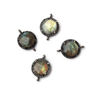 15mm Black Gold & Black CZ Bezel Labradorite Coin Connector 1 Focal - Beadsofcambay.com