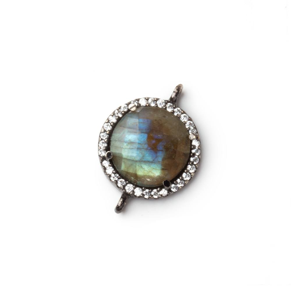 15mm Black Gold CZ Bezel Labradorite Faceted Coin Connector 1 Focal