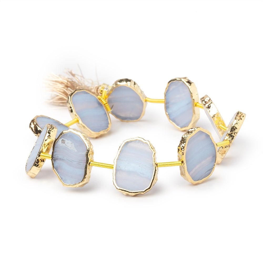 15x11 - 16x12mm Gold Leaf Blue Lace Agate Plain Slice Strand 10 Beads - Beadsofcambay.com