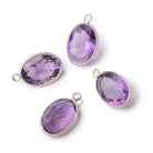 15x11mm Sterling Silver Textured Bezel Amethyst Pavilion Faceted Oval 1 Pendant - Beadsofcambay.com