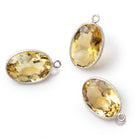 15x11mm Sterling Silver Textured Bezel Citrine Pavilion Faceted Oval 1 Pendant - Beadsofcambay.com