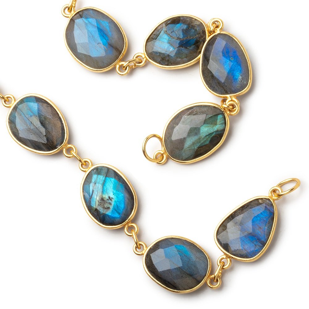15x12 - 17x13mm Labradorite Faceted Nugget Vermeil Bezel Chain 26 inch Lot - Beadsofcambay.com
