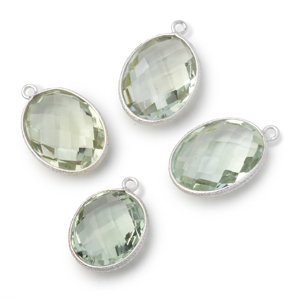 15x13mm Sterling Silver Textured Bezel Prasiolite Faceted Oval 1 Pendant - Beadsofcambay.com