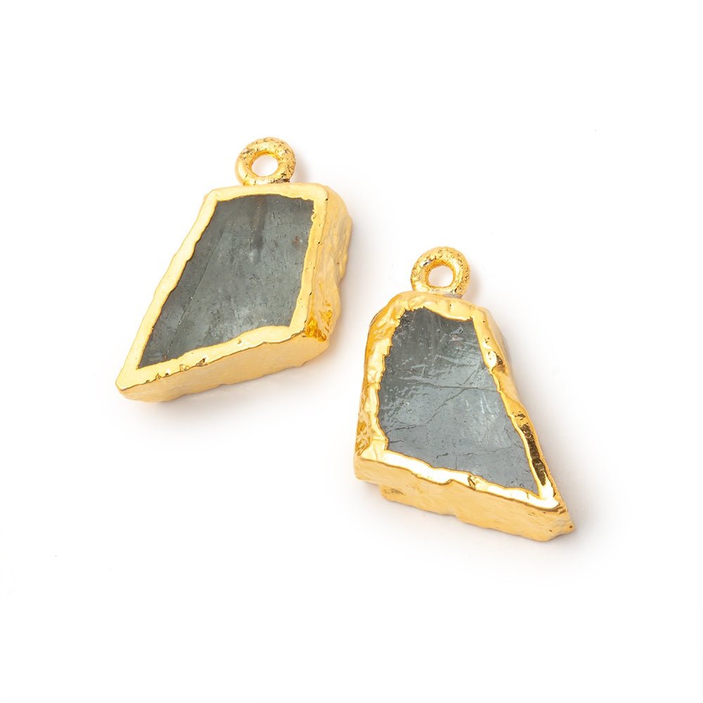 15x14mm Gold Leafed Moss Aquamarine Slice Pendant Focal Set of 2 - Beadsofcambay.com