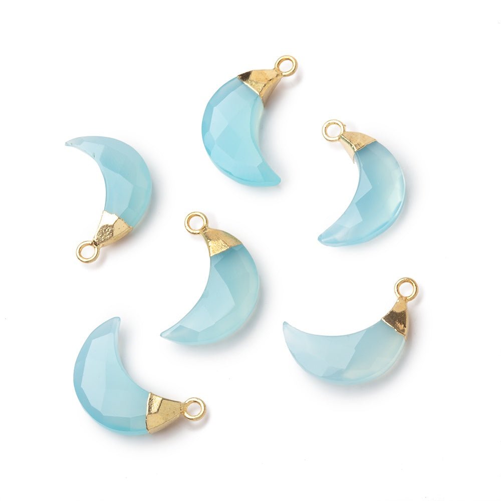 15x6mm Gold Leafed Blue Chalcedony Faceted Crescent Moon 1 Pendant - Beadsofcambay.com