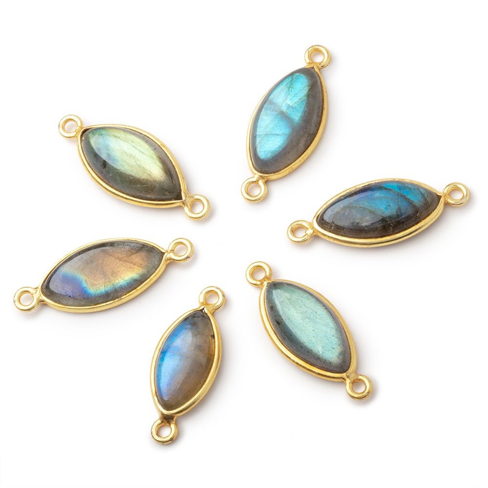15x9 - 18x10mm Vermeil Bezel Labradorite Marquise Cabochon 1 Connector - Beadsofcambay.com