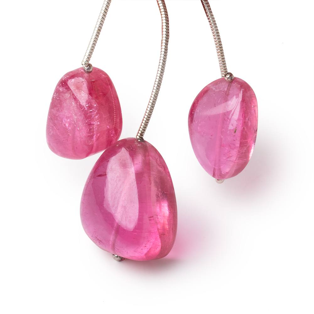 16-19mm Rubellite Tourmaline Plain Nugget Focal Beads Set of 3 AA - Beadsofcambay.com
