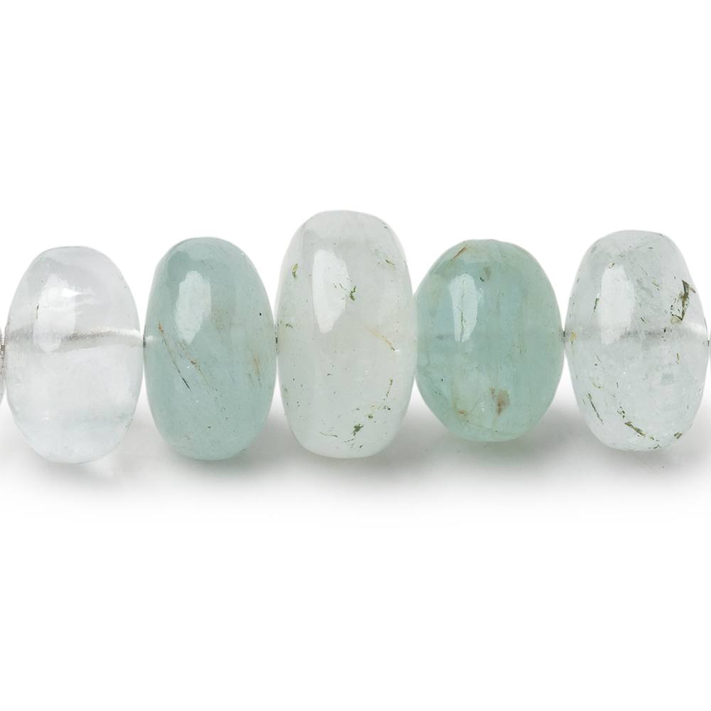 9-13mm Shaded Aquamarine Plain Rondelles 18 inch 81 beads AA - BeadsofCambay.com