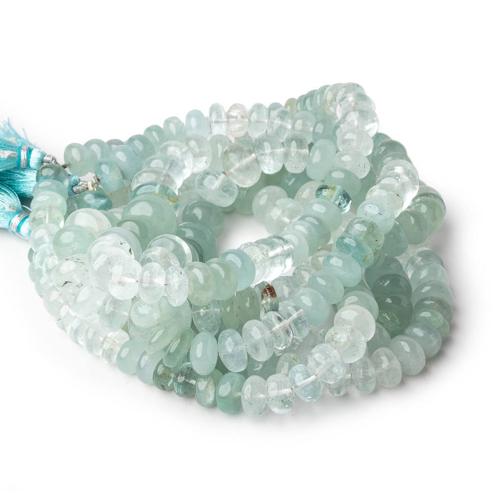 9-13mm Shaded Aquamarine Plain Rondelles 18 inch 81 beads AA - BeadsofCambay.com