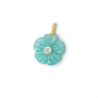 16mm Amazonite Carved Flower with Bezeled Aquamarine Inlay 1 Pendant - Beadsofcambay.com