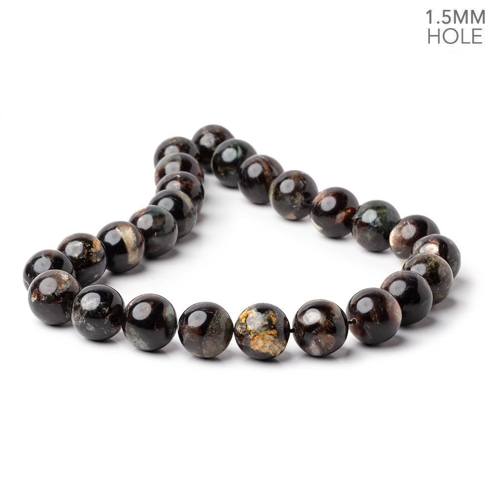 16mm Black Tourmaline in Muscovite Plain Rounds 15.5 inch 25 Beads - Beadsofcambay.com