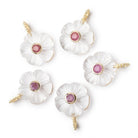 16mm Crystal Quartz Carved Flower with Bezel Ruby Inlay 1 Pendant - Beadsofcambay.com