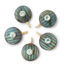 16mm Labradorite Carved Coin with Bezeled Aqua Inlay 1 Pendant - Beadsofcambay.com