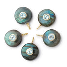 16mm Labradorite Coin with Bezeled Aquamarine Inlay 1 Pendant - Beadsofcambay.com
