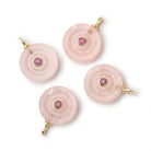 16mm Rose Quartz Carved Coin with Bezeled Ruby Inlay 1 Pendant - Beadsofcambay.com