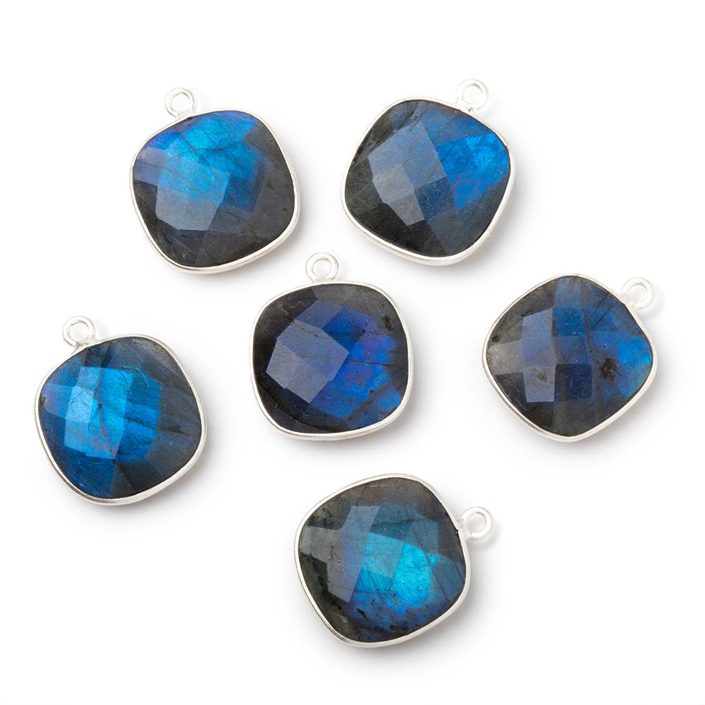 16mm Silver Bezel Labradorite Faceted Cushion with Blue Flash 1 Pendant - Beadsofcambay.com