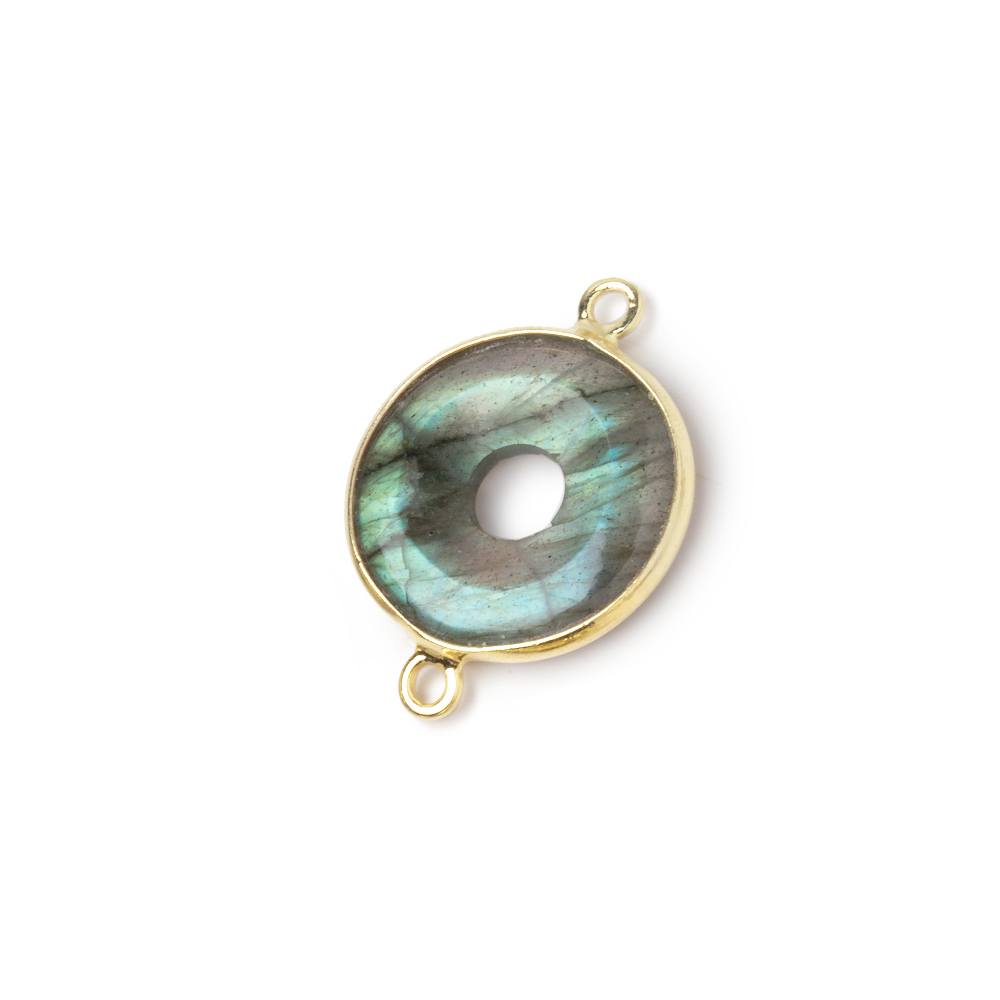 16mm Vermeil Bezel Labradorite Coin with Void Connector 1 piece - Beadsofcambay.com