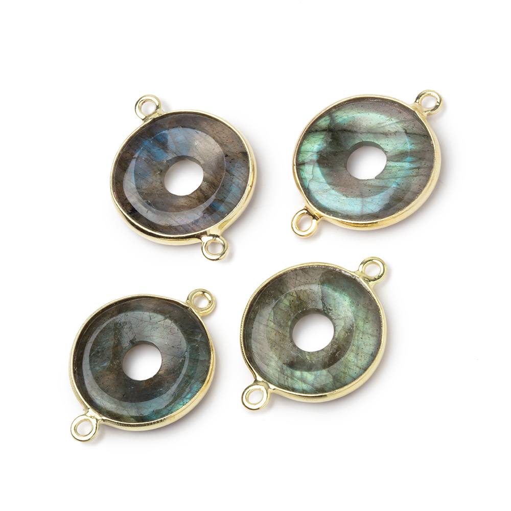 16mm Vermeil Bezel Labradorite Coin with Void Connector 1 piece - Beadsofcambay.com