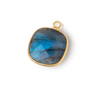 16mm Vermeil Bezel Labradorite Faceted Cushion with Blue Flash 1 Pendant - Beadsofcambay.com
