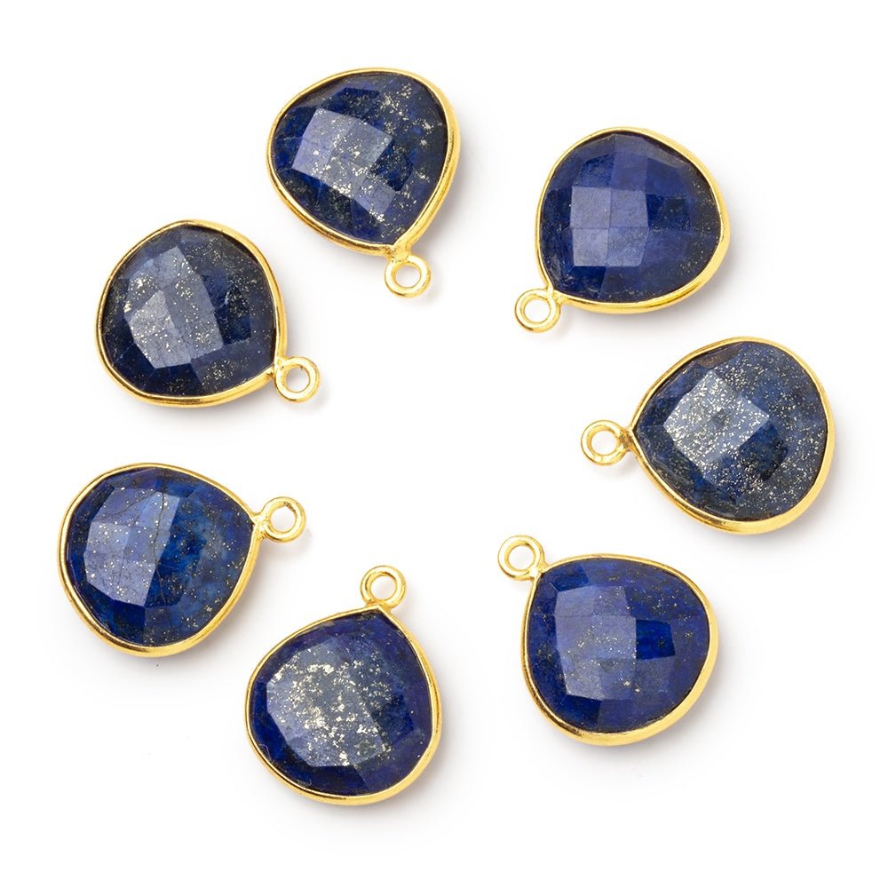 16mm Vermeil Bezel Lapis Lazuli Faceted Heart Pendant 1 piece - Beadsofcambay.com