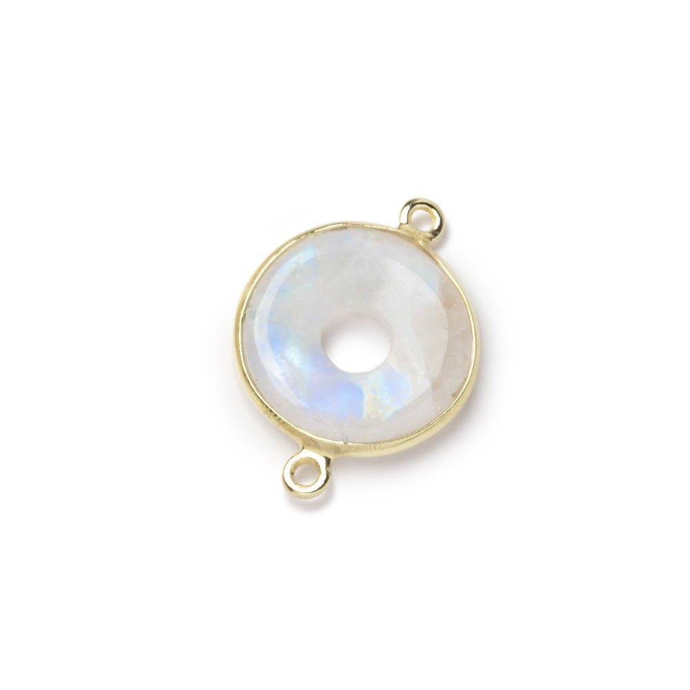 16mm Vermeil Bezel Rainbow Moonstone Coin with Void Connector 1 piece - Beadsofcambay.com